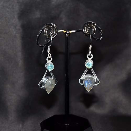 925 Sterling Silver Blue Topaz and Moonstone Drop Earrings