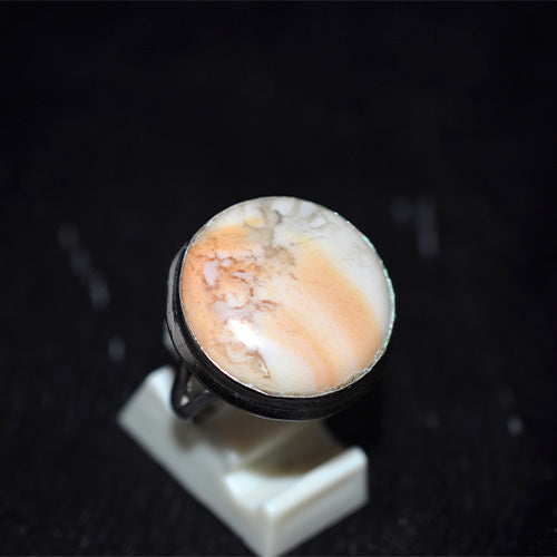 925 Sterling Silver Round Swirl Pattern Agate Ring