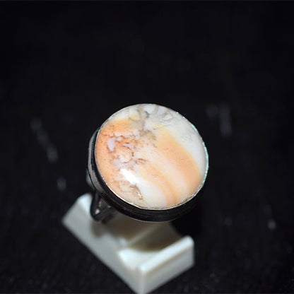 925 Sterling Silver Round Swirl Pattern Agate Ring