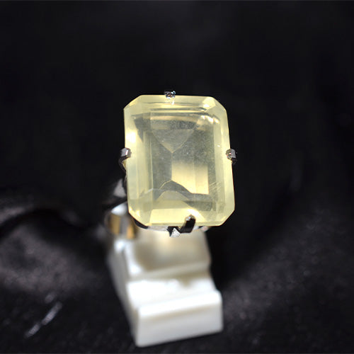 925 Sterling Silver Rectangle Lemon Quartz Corner Prong Ring
