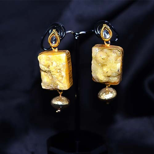 6 Carat Gold Plated Chunky Organic Yellow Stone Drop Earrings