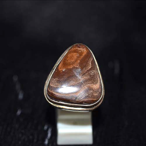 925 Sterling Silver Banded Brown Jasper Triangle Ring