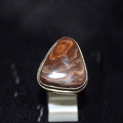925 Sterling Silver Banded Brown Jasper Triangle Ring