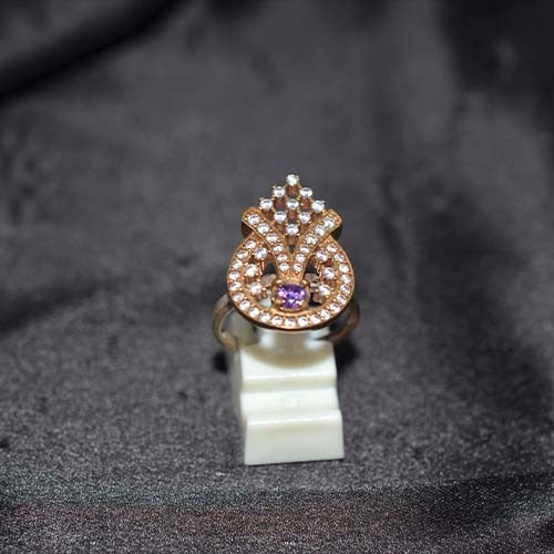 6 Carat Gold Plated Amethyst Crown Motif Ring
