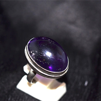 925 Sterling Silver Deep Purple Amethyst Oval Bezel Ring