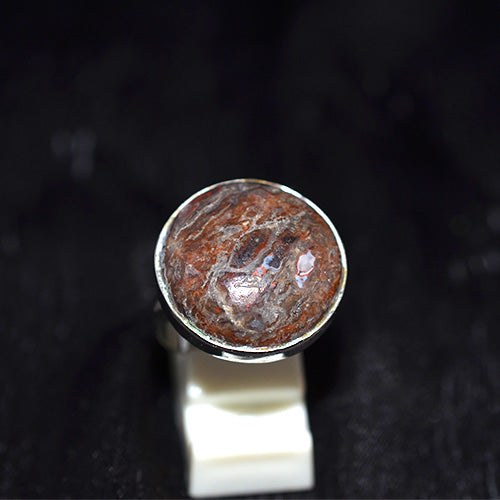 925 Sterling Silver Brecciated Red Jasper Round Ring
