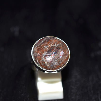 925 Sterling Silver Brecciated Red Jasper Round Ring