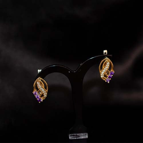6 Carat Gold Plated Petal Drop Earrings with Purple Stones