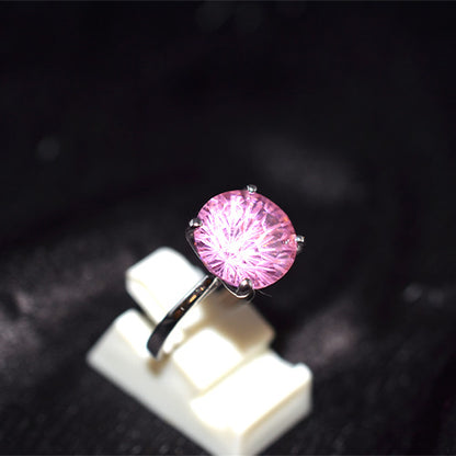 925 Sterling Silver Pink CZ Starburst Solitaire Ring