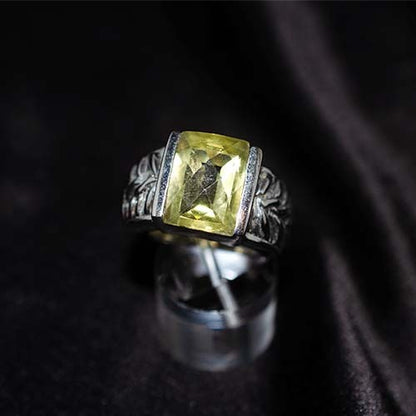 925 Sterling Silver Lemon Quartz Rectangle Statement Ring