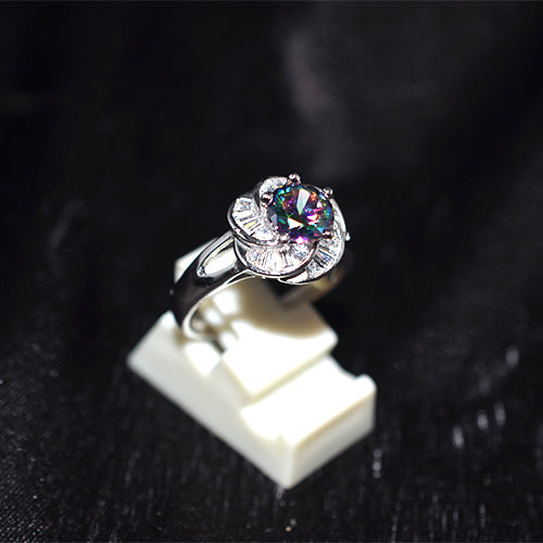 925 Sterling Silver Mystic Topaz and Baguette Ballerina Halo Ring