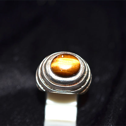 925 Sterling Silver Turkish Tiger's Eye Oval Wave Ring