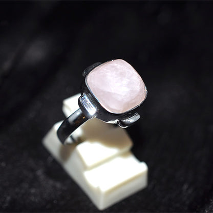925 Sterling Silver Cushion Rose Quartz Solitaire Ring
