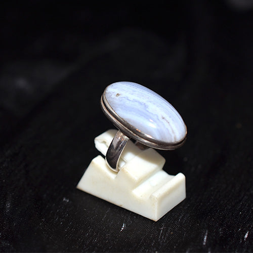 925 Sterling Silver Oval Blue Lace Agate Ring