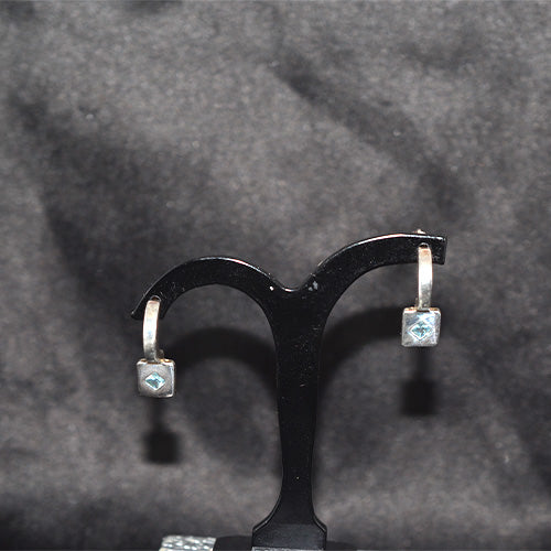 925 Sterling Silver Blue Topaz Square Huggie Earrings
