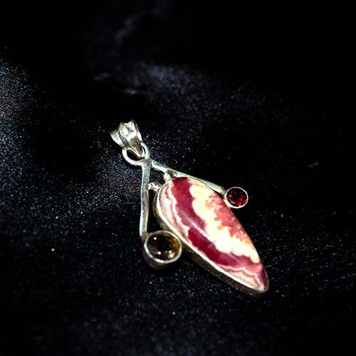 925 Sterling Silver Rhodochrosite Abstract Pendant