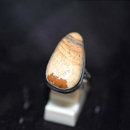 925 Sterling Silver Dendritic Jasper Long Oval Ring