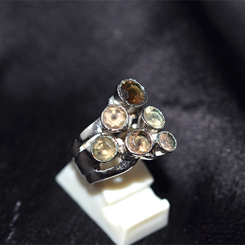 925 Sterling Silver Citrine Tiered Cluster Ring