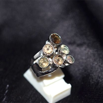 925 Sterling Silver Citrine Tiered Cluster Ring
