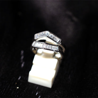 925 Sterling Silver Baguette Double Chevron Ring