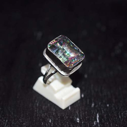 925 Sterling Silver Rectangular Mystic Topaz Ring