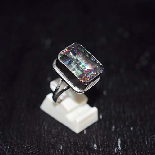 925 Sterling Silver Rectangular Mystic Topaz Ring