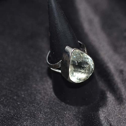 925 Sterling Silver Green Amethyst Pear Ring