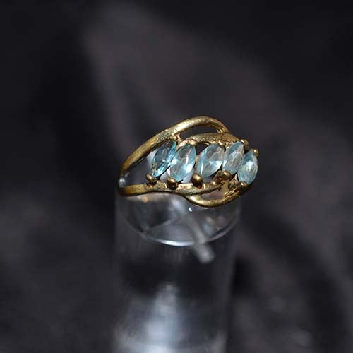 6 Carat Gold Plated Blue Marquise Cluster Ring