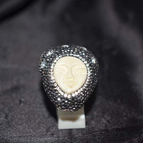 925 Sterling Silver Moon Face Crystal Dome Ring