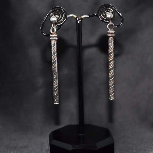 925 Sterling Silver Long Spiral Bar Drop Earrings