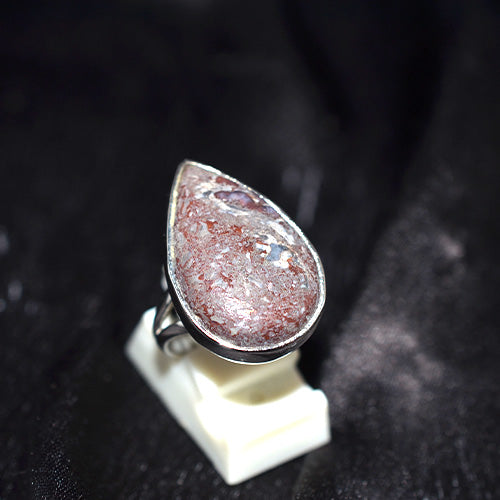 925 Sterling Silver Red Brecciated Jasper Elongated Teardrop Ring