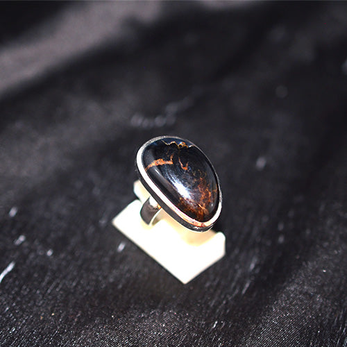 925 Sterling Silver Black and Brown Oval Stone Ring