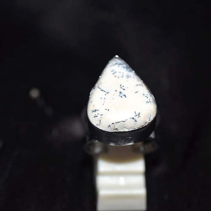 925 Sterling Silver Dendritic Opal Teardrop Ring
