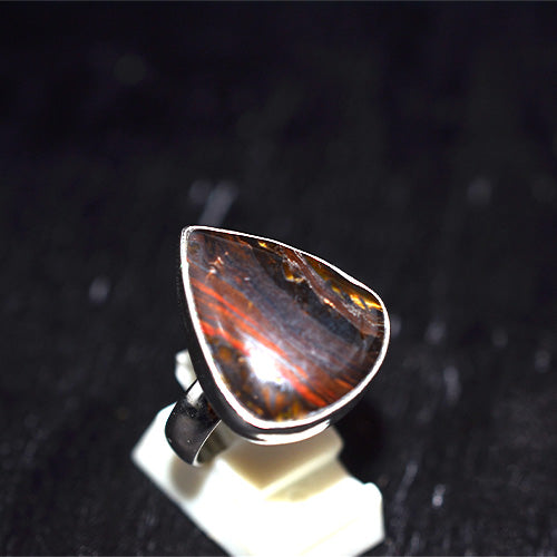 925 Sterling Silver Dark Tiger Iron Teardrop Ring