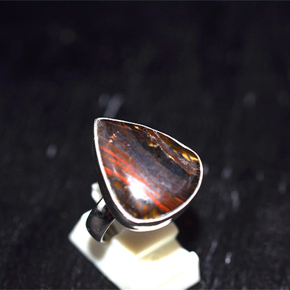 925 Sterling Silver Dark Tiger Iron Teardrop Ring