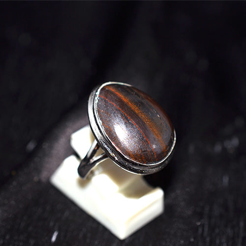 925 Sterling Silver Oval Tiger Iron Split Shank Ring