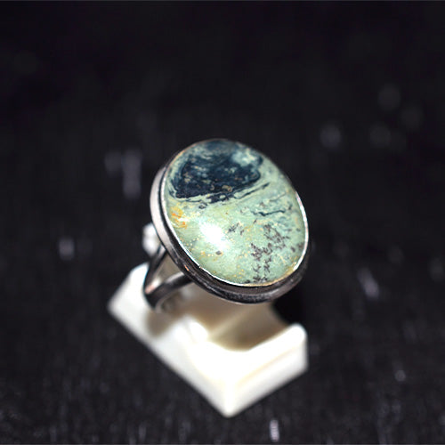 925 Sterling Silver Green Scenic Jasper Oval Ring