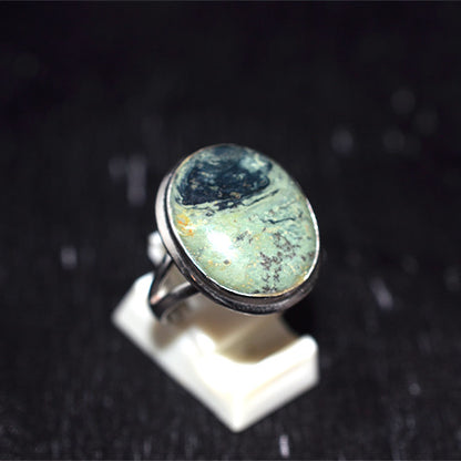 925 Sterling Silver Green Scenic Jasper Oval Ring