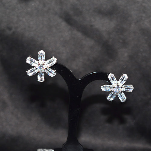 925 Sterling Silver Crystal Flower Stud Earrings
