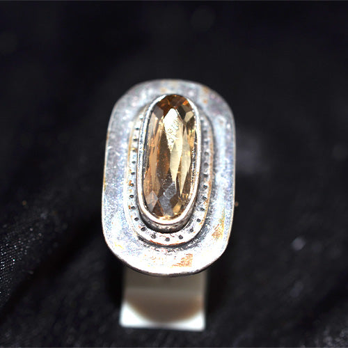 925 Sterling Silver Turkish Citrine Elongated Oval Ring