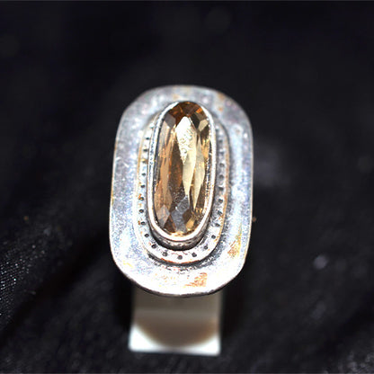 925 Sterling Silver Turkish Citrine Elongated Oval Ring