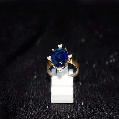 6 Carat Gold Plated Blue Oval Prong Setting Ring