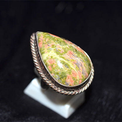 925 Sterling Silver Turkish Unakite Pear Rope Ring