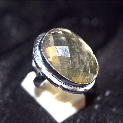 925 Sterling Silver Faceted Lemon Quartz Turkish Ring