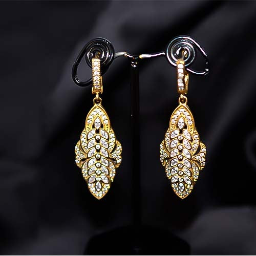 6 Carat Gold Plated Cz Leaf Drop Earrings