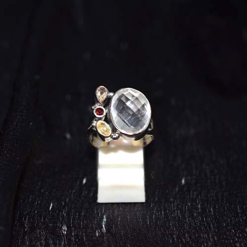 925 Sterling Silver Multi Gemstone Asymmetrical Ring