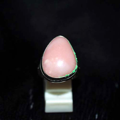 925 Sterling Silver Pink Opal Classic Teardrop Ring