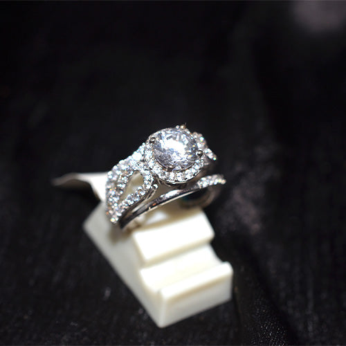 925 Sterling Silver Turkish Cubic Zirconia Halo Split Band Ring