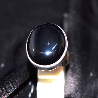 925 Sterling Silver Oval Black Onyx Cabochon Ring