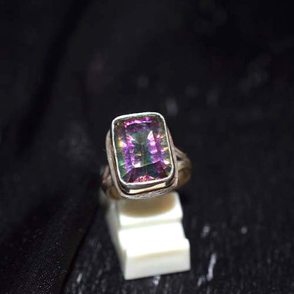 925 Sterling Silver Rectangular Mystic Topaz Solitaire Ring
